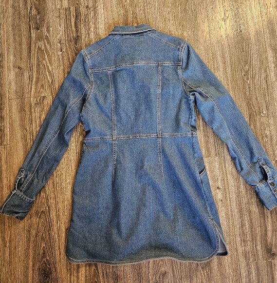 Free People Dynomite Stretch Denim Button Long Sleeve Pocket Mini Dress Medium - Picture 5 of 10
